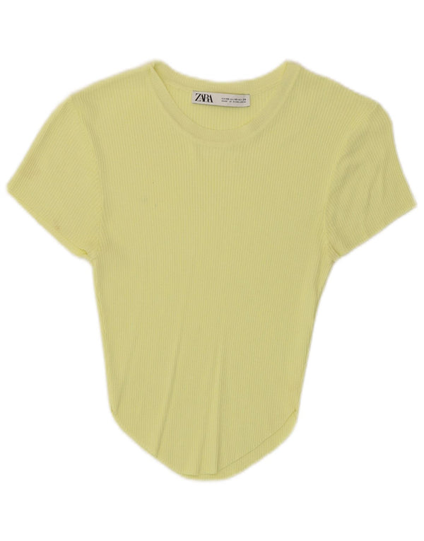 Zara Haut court à manches courtes pour femme UK 4 XS Jaune