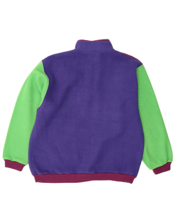 vintage Mens Button Neck Fleece Jumper Petit Multicolore Colorblock