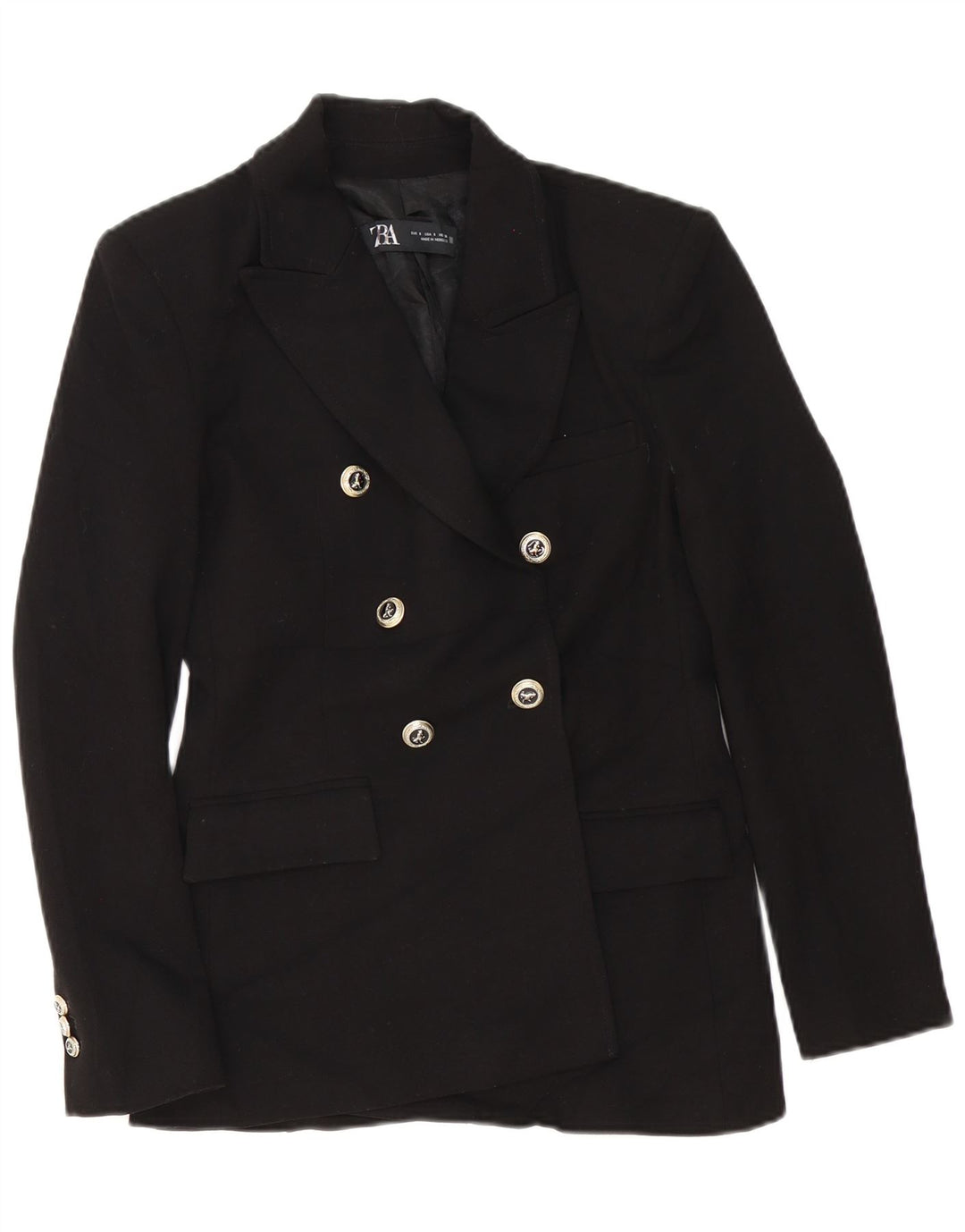 Zara Veste Blazer Double Boutonnage Femme UK 10 Petit Noir Polyester