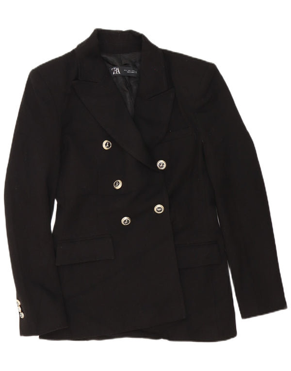 Zara Veste Blazer Double Boutonnage Femme UK 10 Petit Noir Polyester