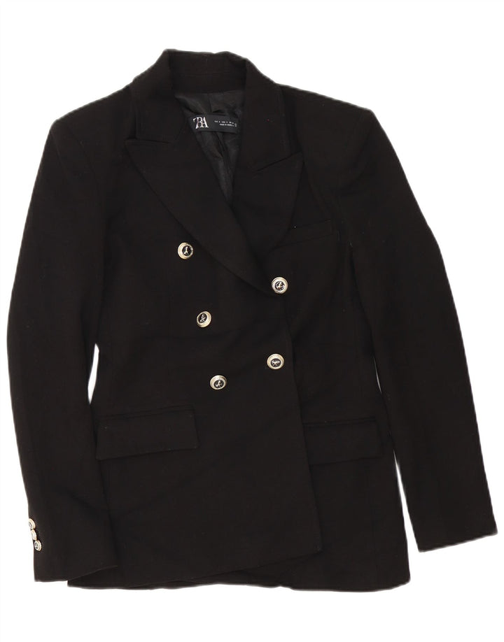 Zara Veste Blazer Double Boutonnage Femme UK 10 Petit Noir Polyester