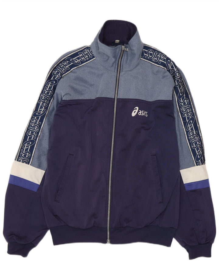 ASICS Veste de survêtement graphique pour hommes, grand, bleu marine, colour block