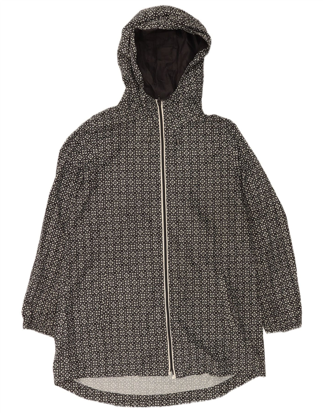 Marks & Spencer Manteau imperméable à capuche pour femme UK 44 Medium Noir Géométrique