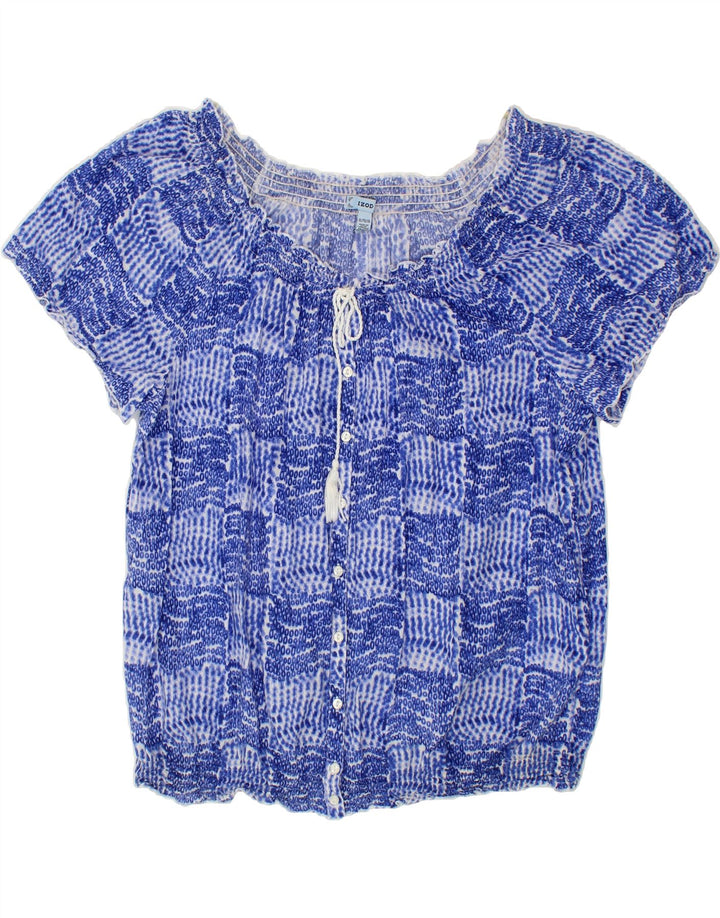IZOD Womens Short Sleeve Shirt Blouse UK 18 XL Blue Patchwork Cotton Vintage Izod and Second-Hand Izod from Messina Hembry 