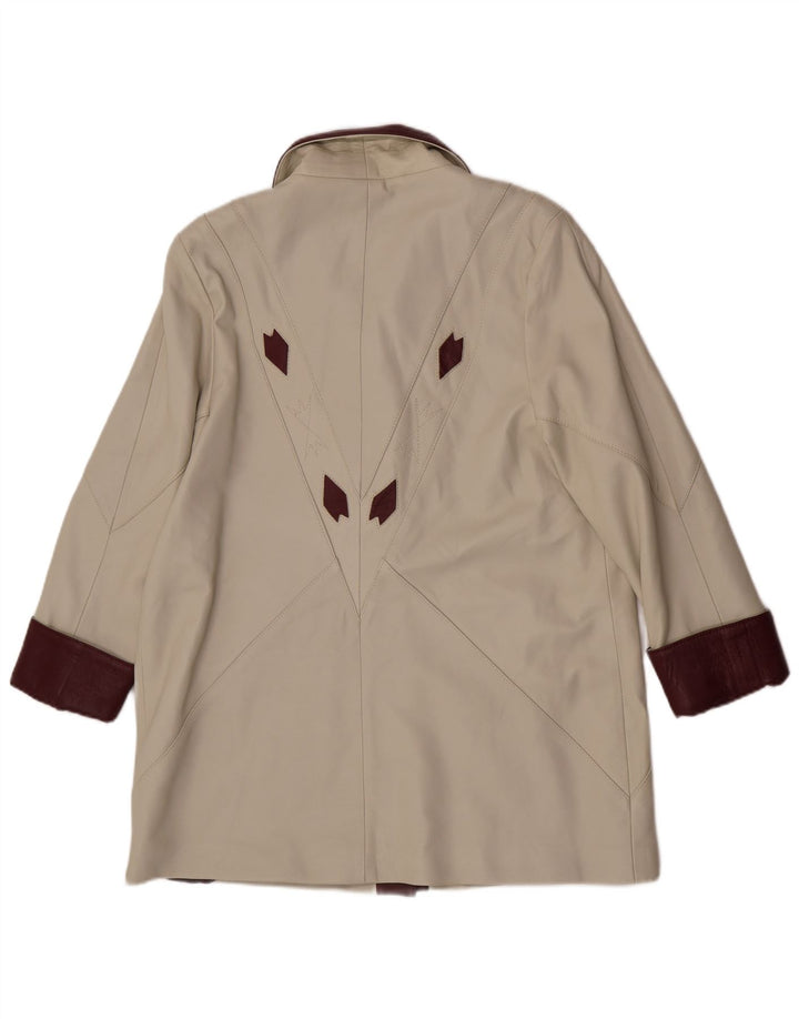 manteau en cuir femme vintage UK 14 Moyen Off White Colourblock Cuir
