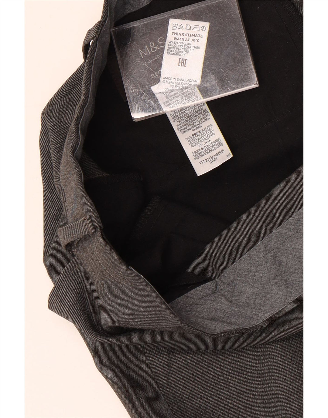 MARKS & SPENCER Pantalon de Costume Droit Homme W42 L31 Gris Polyester