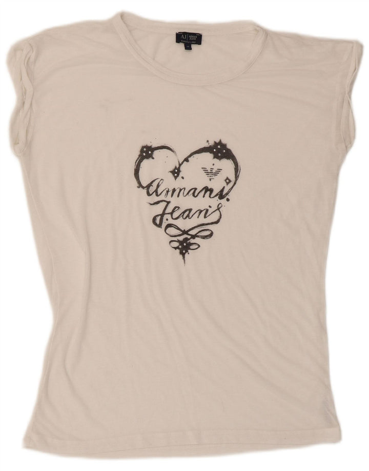 Armani Jeans T-shirt graphique pour femme EU 40 Blanc moyen