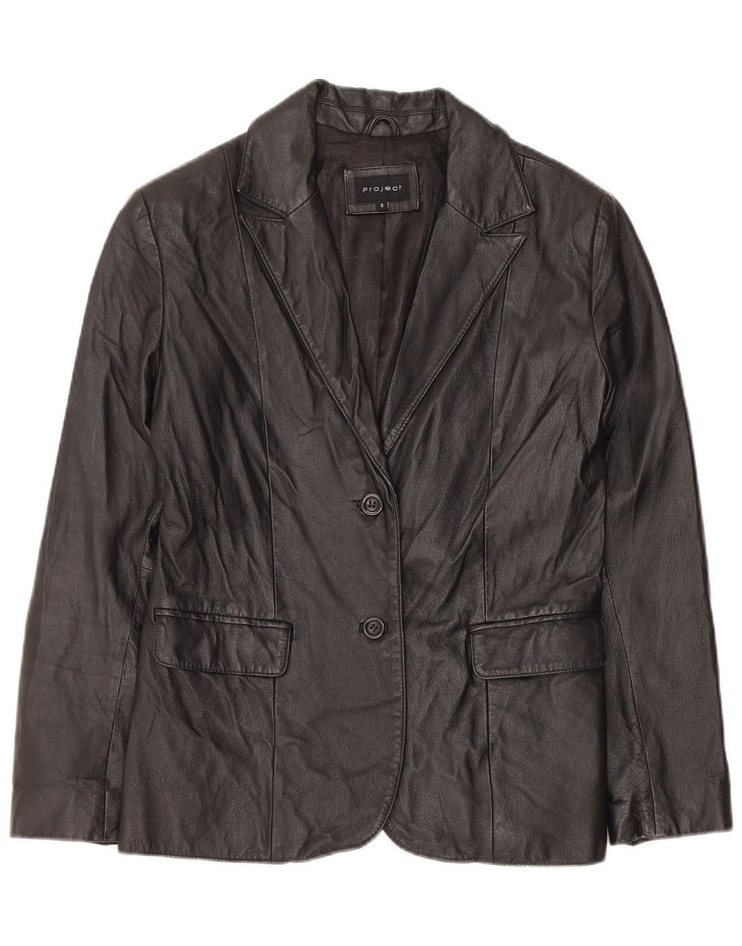 PROJECT Womens 2 Button Leather Blazer Jacket UK 10 Small Black Leather