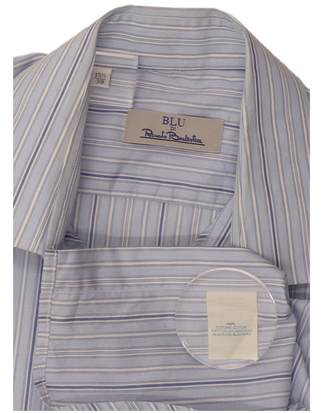 Renato Balestra Chemise Homme Taille 39 15 1/2 Coton Rayé Bleu Moyen