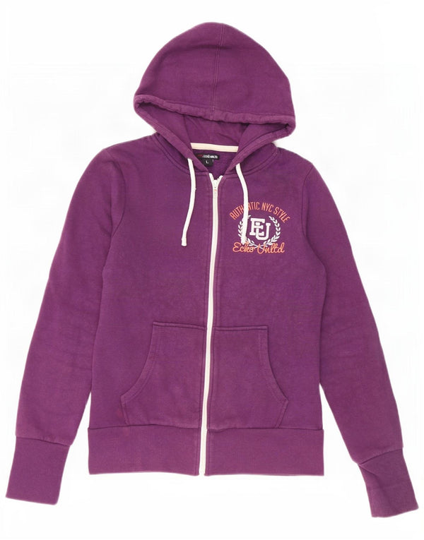 Ecko Unltd Pull à capuche zippé graphique pour femme UK 14 Grand coton violet