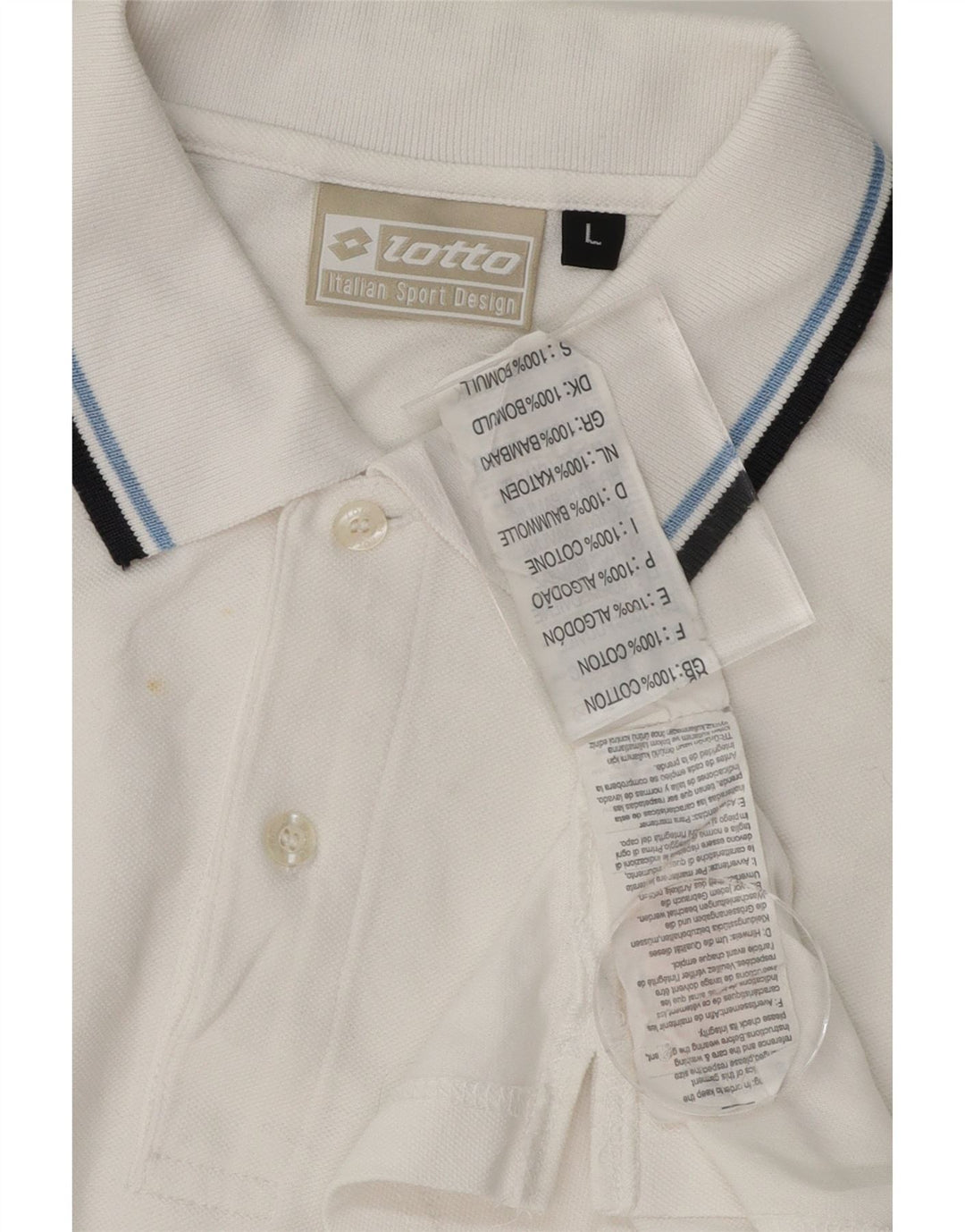 LOTTO Mens Polo Shirt Large White Cotton Vintage Lotto and Second-Hand Lotto from Messina Hembry 