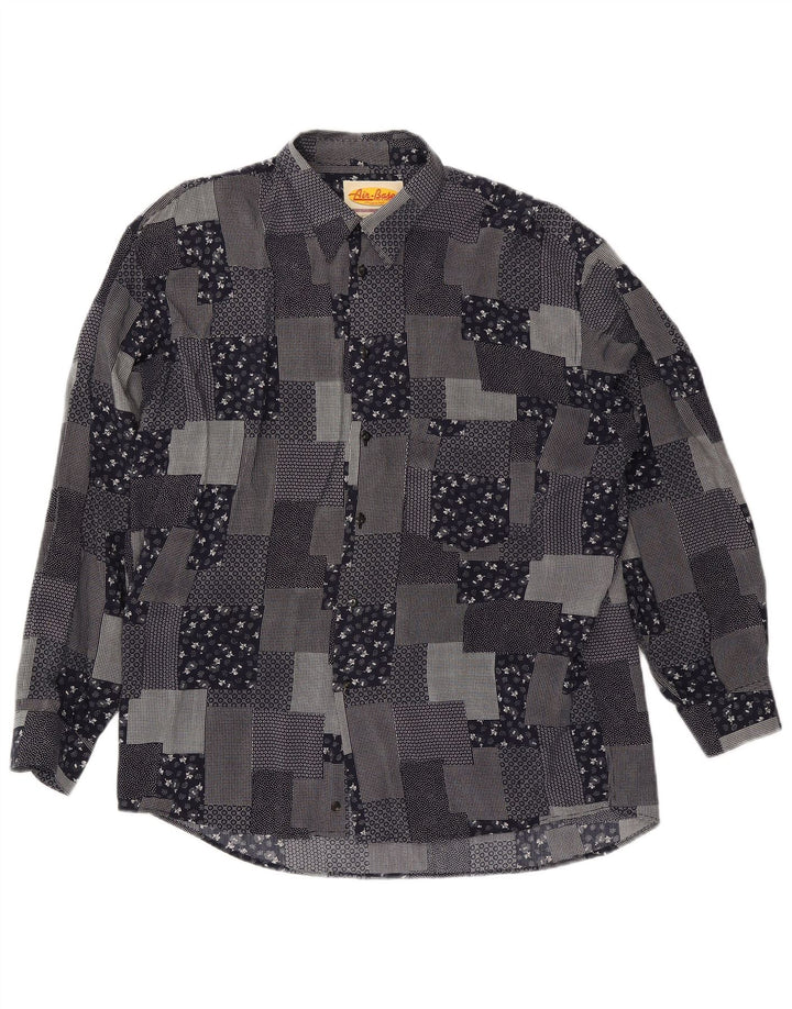 VINTAGE Chemise Homme XL Noir Patchwork Viscose