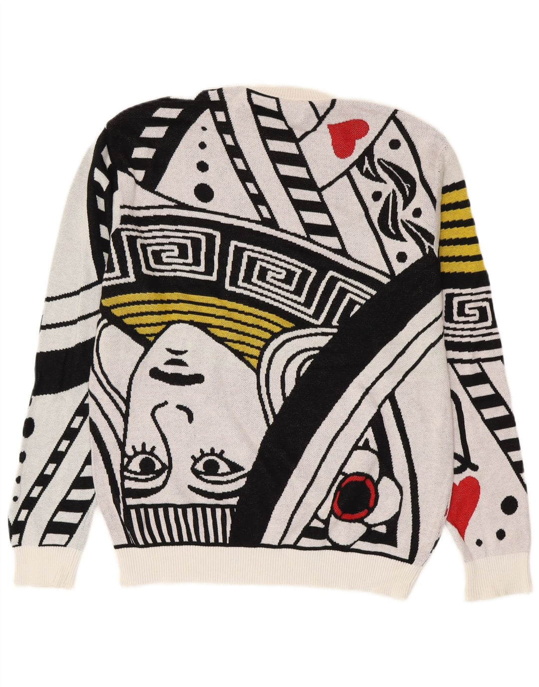 BENETTON Pull à Col Rond Graphique Cartes à Jouer Homme Blanc Moyen