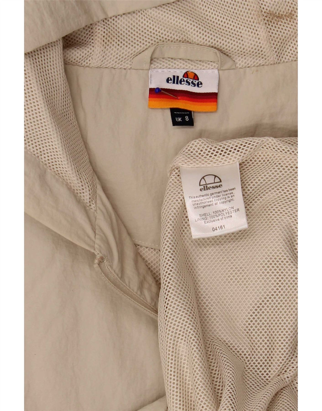 Ellesse Veste de pluie surdimensionnée à capuche pour femme UK 8 Small Beige Nylon