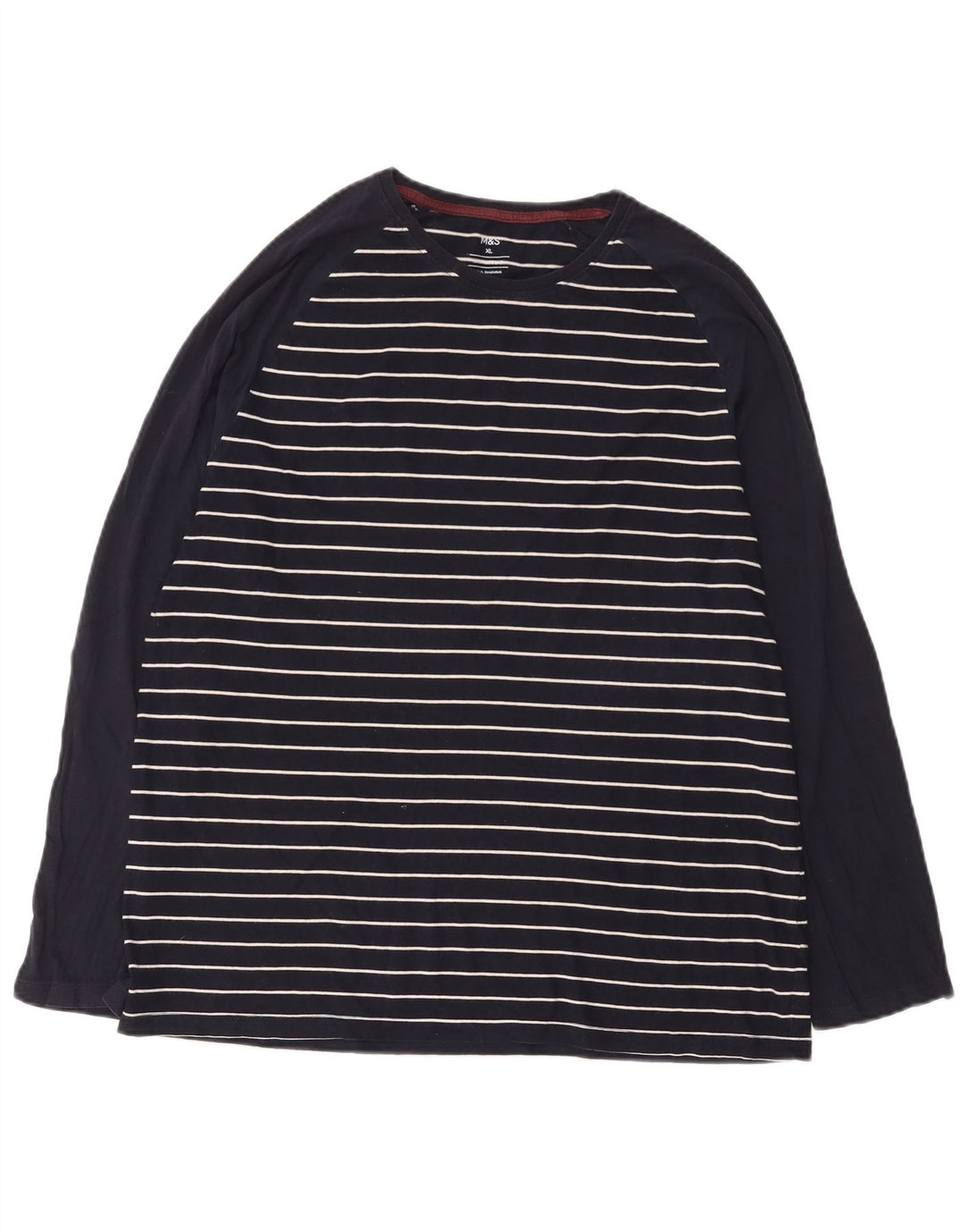 Marks & Spencer Haut Homme Manches Longues XL Bleu Marine Rayé Coton
