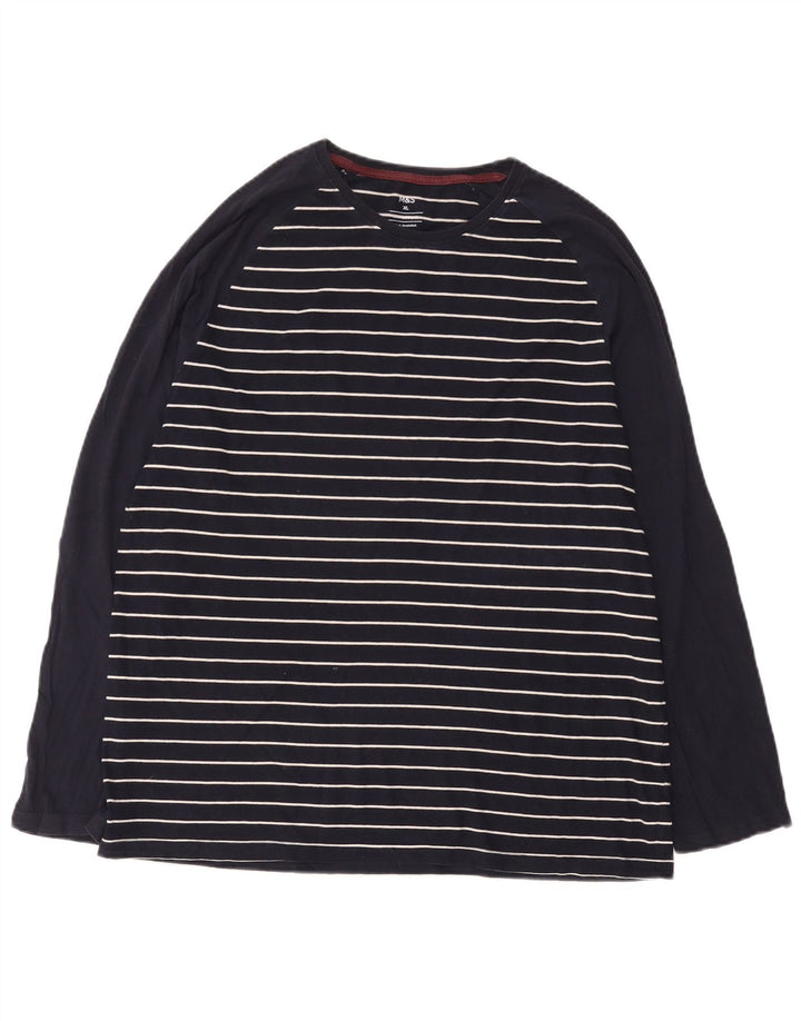 Marks & Spencer Haut Homme Manches Longues XL Bleu Marine Rayé Coton