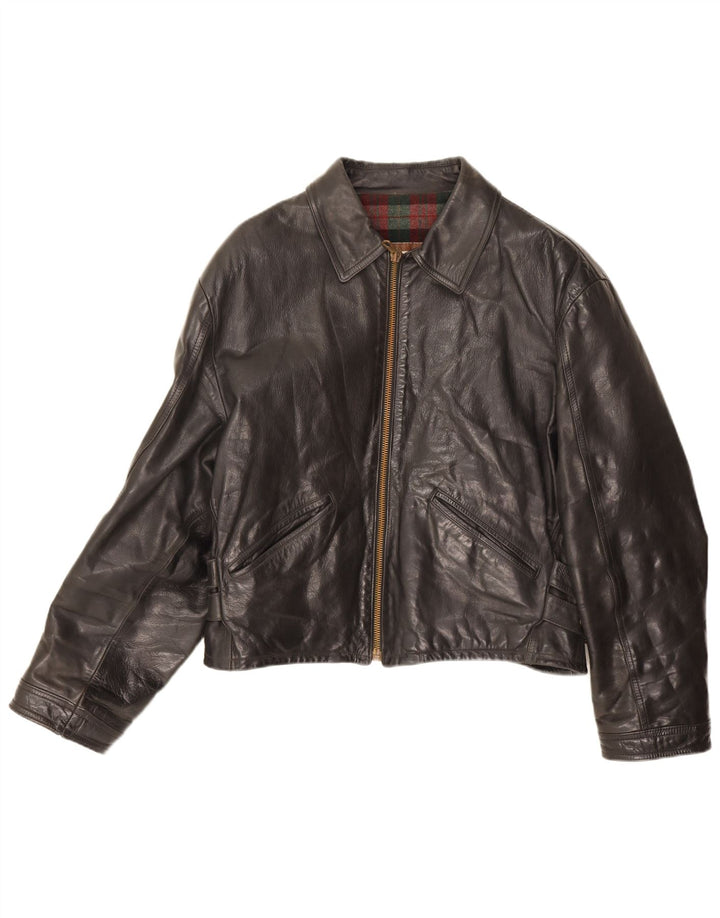 veste en cuir crop femme vintage IT 52 2XL Cuir noir