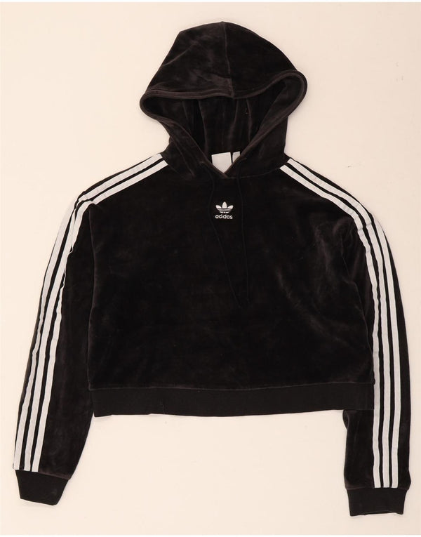 Adidas Pull à capuche surdimensionné en velours pour femme UK 4 XS Noir Coton