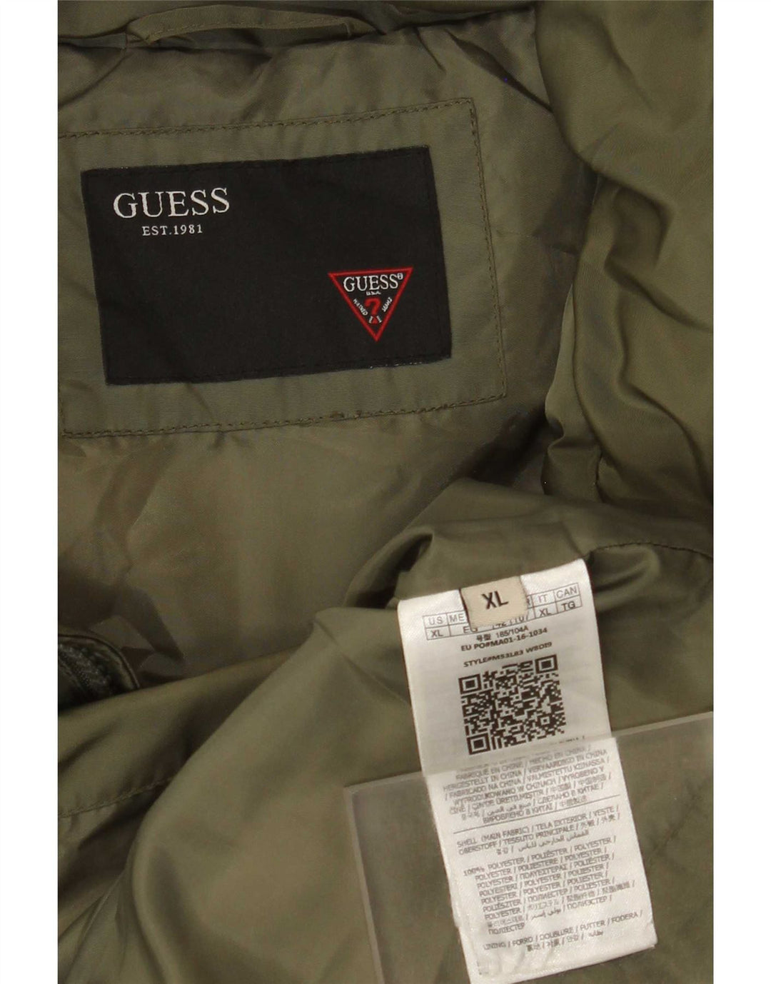 Guess Veste matelassée pour homme UK 42 XL Vert Polyester