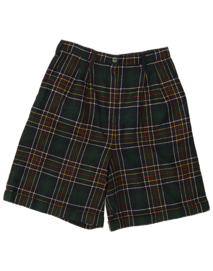 VINTAGE Short décontracté taille haute pour femme W28 Plaid vert moyen