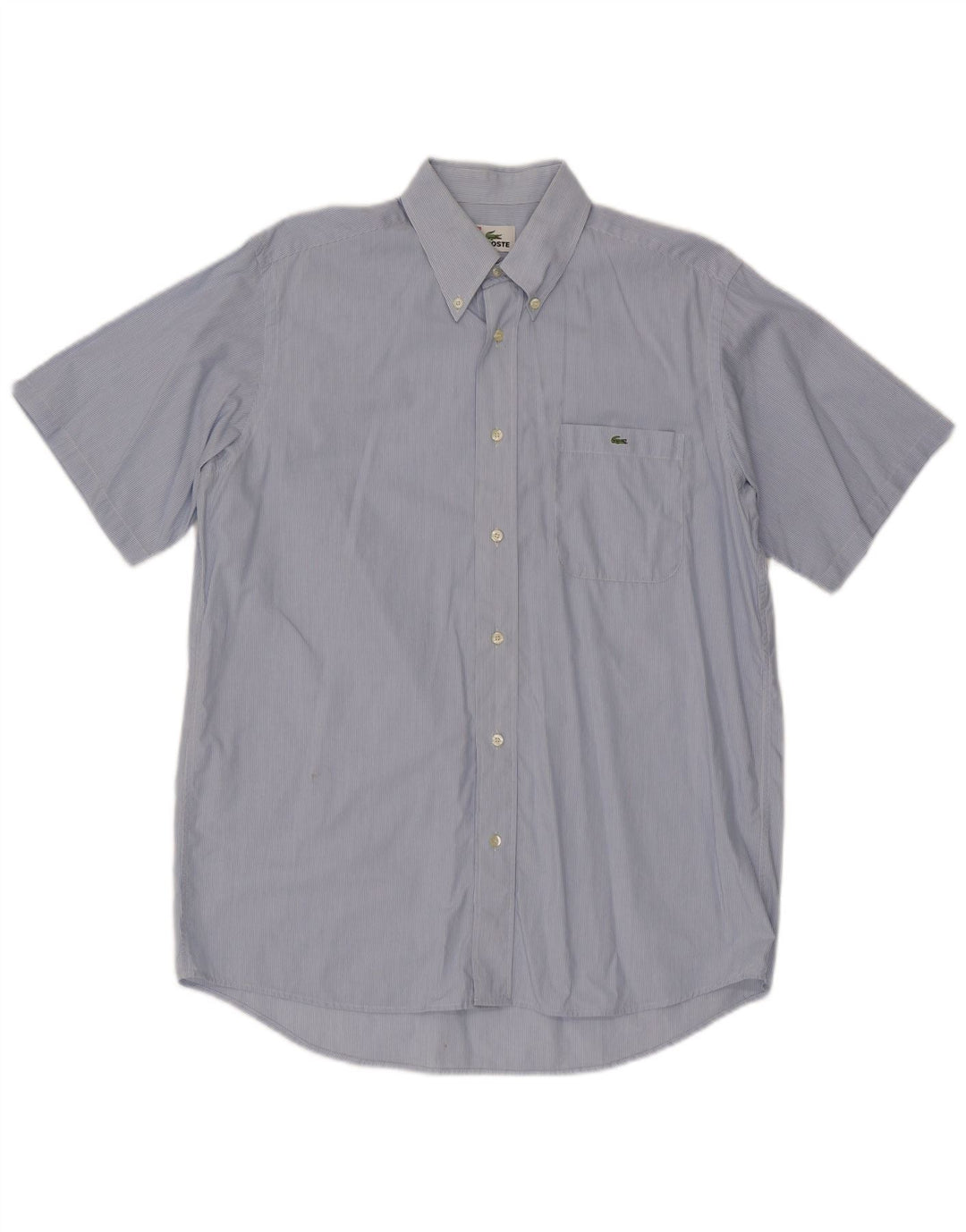 Lacoste Chemise à manches courtes pour hommes Taille 39 Coton à fines rayures bleu moyen