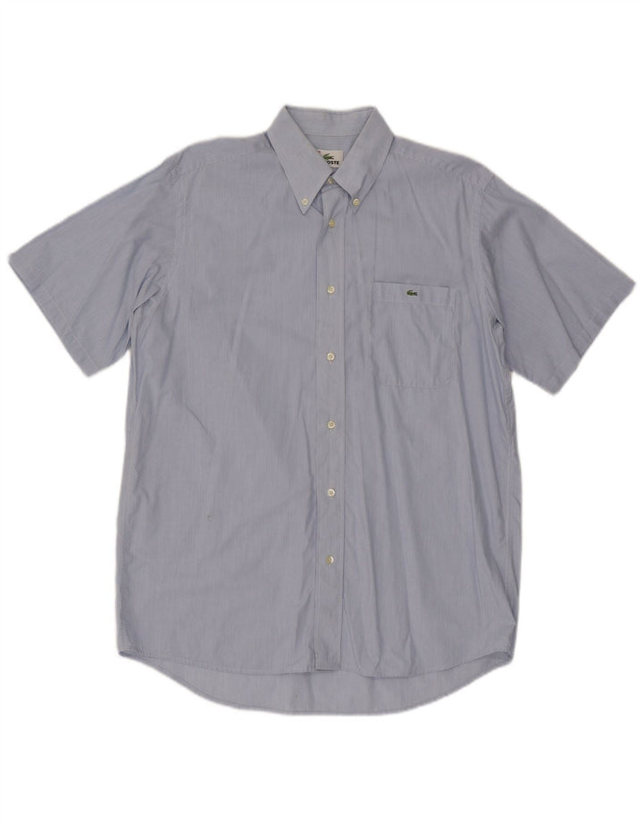 Lacoste Chemise à manches courtes pour hommes Taille 39 Coton à fines rayures bleu moyen