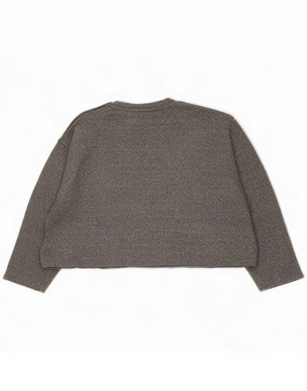 Zara Womens Crop Boat Neck Jumper Sweater UK 16 Large Gris Moucheté