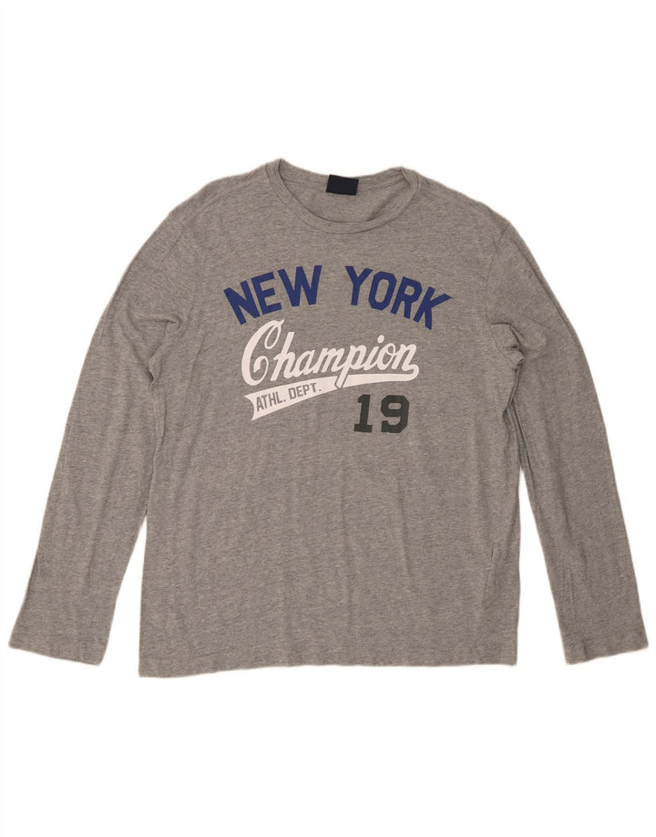 CHAMPION Haut graphique à manches longues pour hommes en coton gris moyen