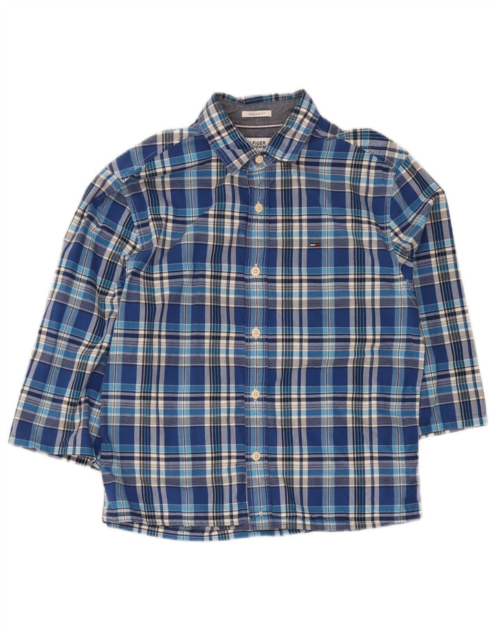 Tommy Hilfiger Chemise à manches 3/4 pour homme, coupe régulière, petit carreaux bleus
