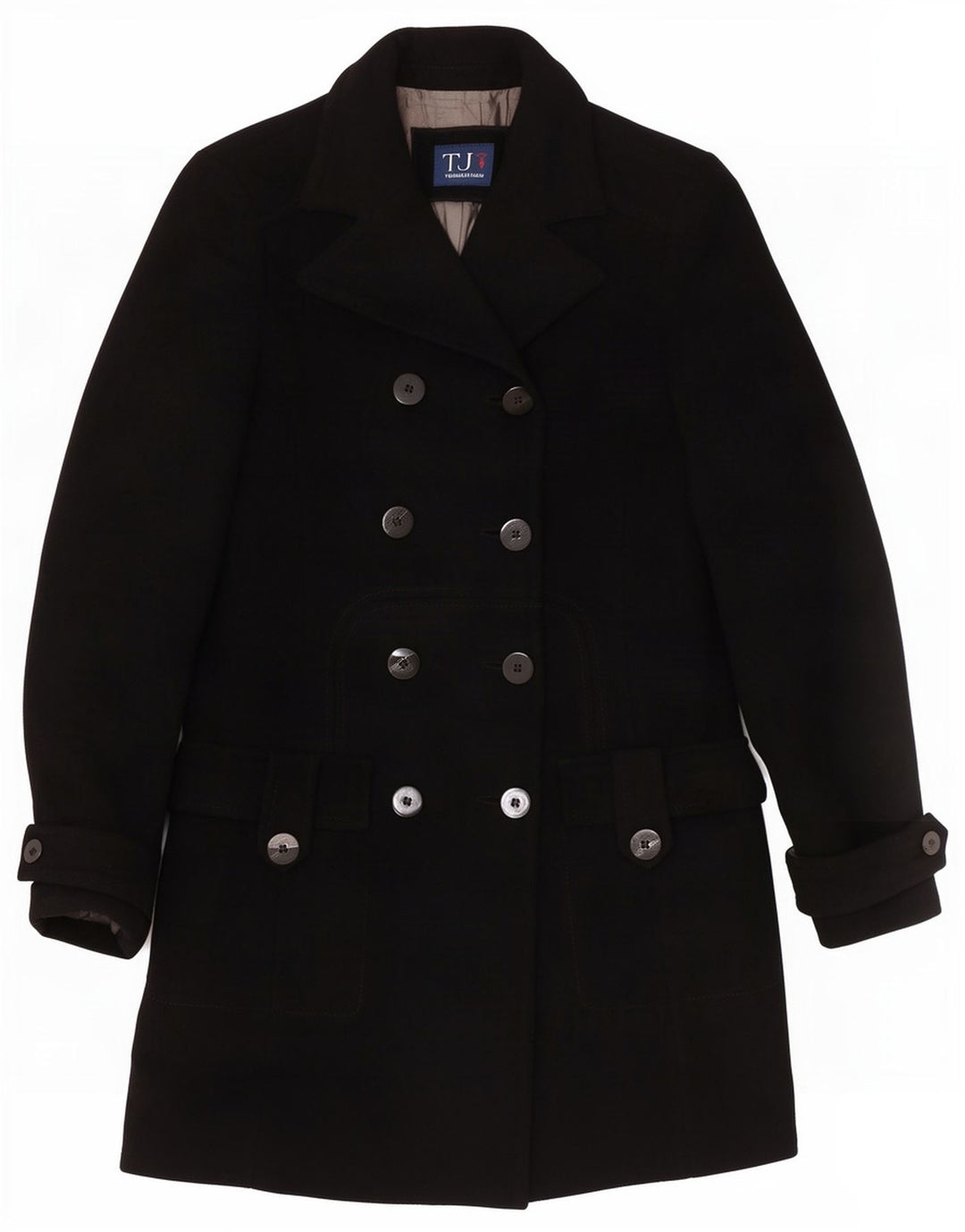 Trussardi Jeans Manteau Croisé Femme IT 42 Laine Noir Moyen
