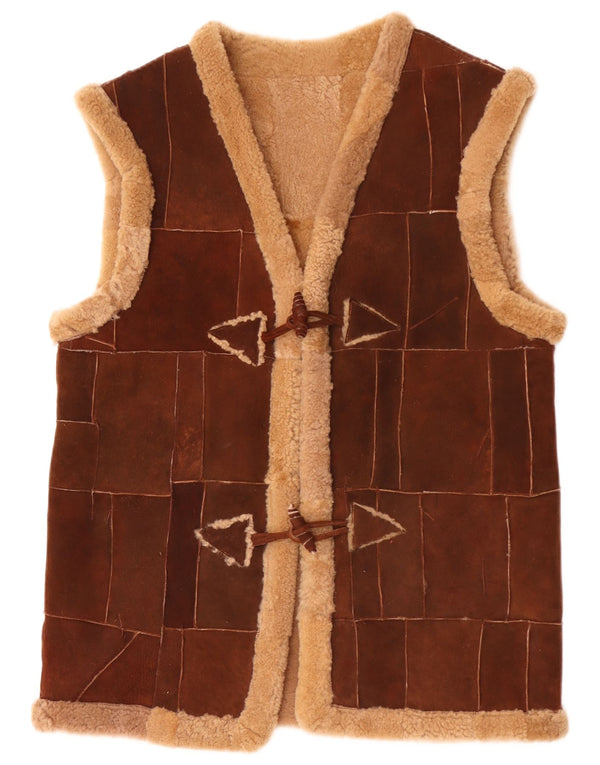 vintage Mens Shearling Gilet UK 40 Grand Brun