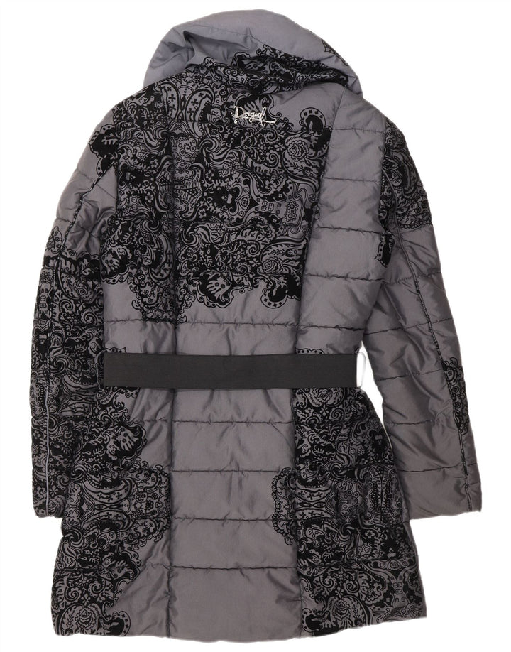 Desigual Manteau matelassé double boutonnage pour femme EU 38 Gris moyen floral