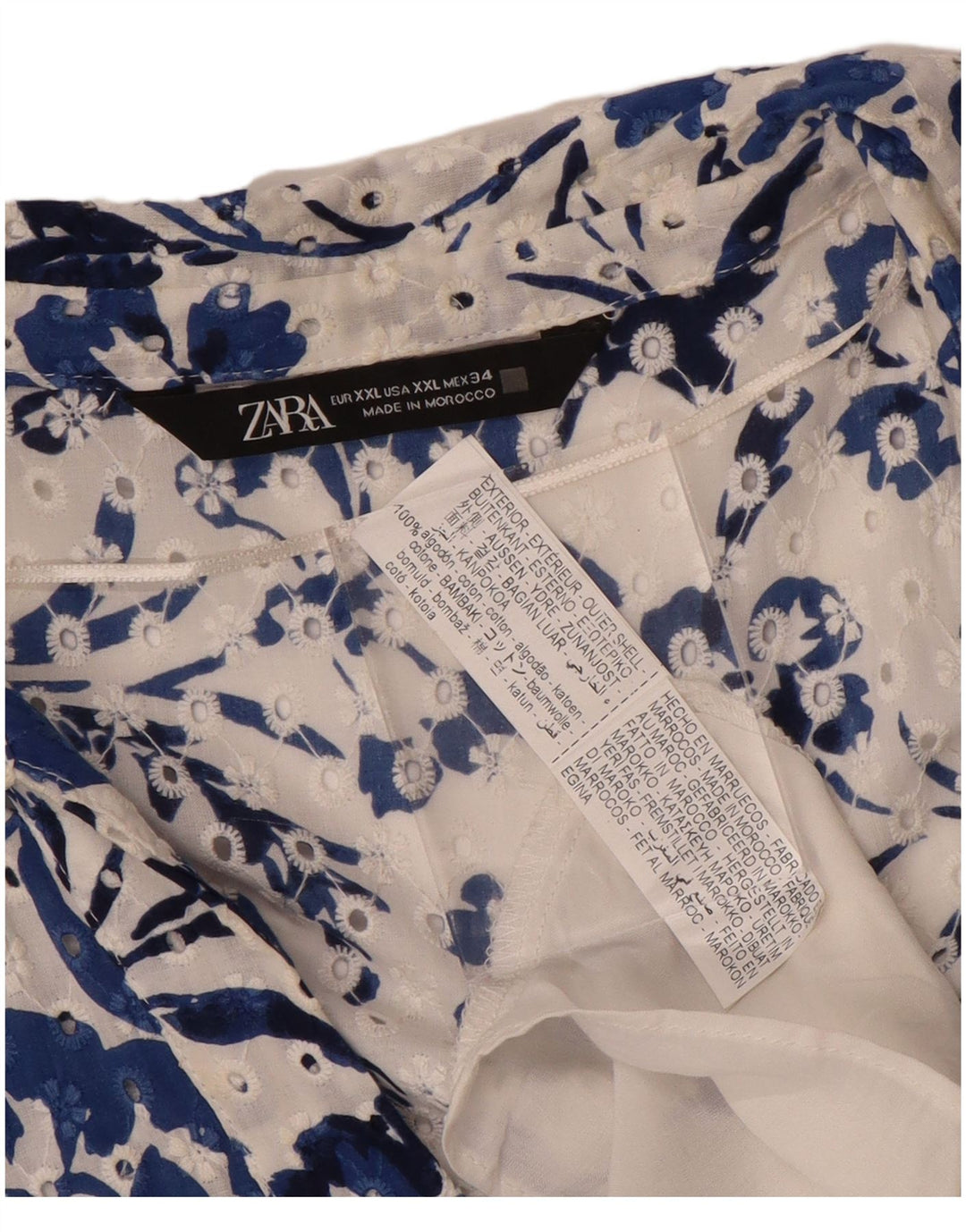 ZARA Femmes Manches Courtes Maxi Robe UK 20 2XL Bleu Floral Coton