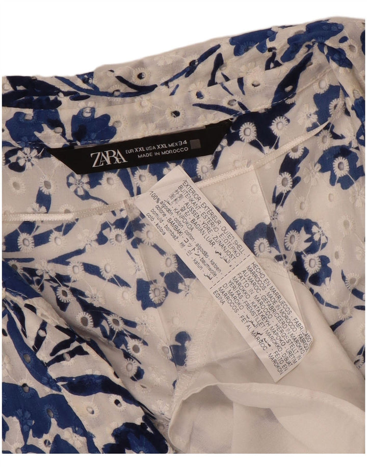 ZARA Femmes Manches Courtes Maxi Robe UK 20 2XL Bleu Floral Coton