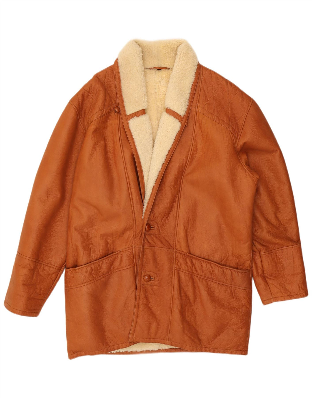 VINTAGE Manteau en peau de mouton pour homme IT 50 Grand cuir de mouton marron