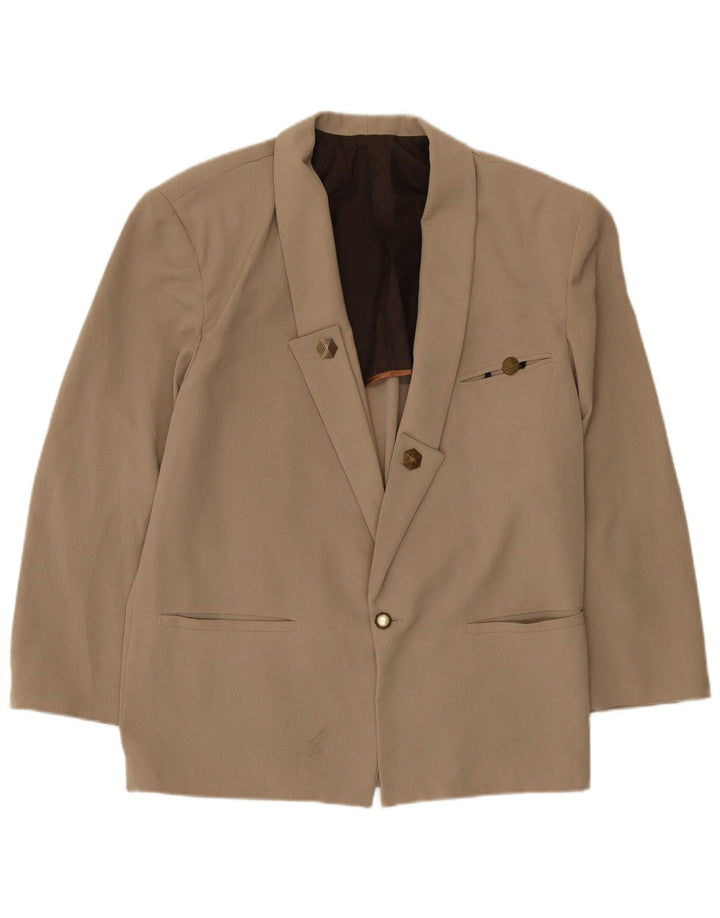 vintage Homme 1 Bouton Blazer Veste UK 38 Viscose Beige Moyen