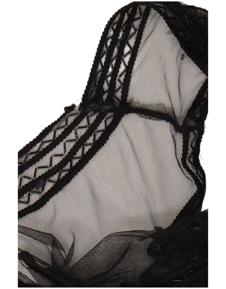 vintage Femmes Voir À Travers Chemise Blouse UK 14 Moyen Noir Floral