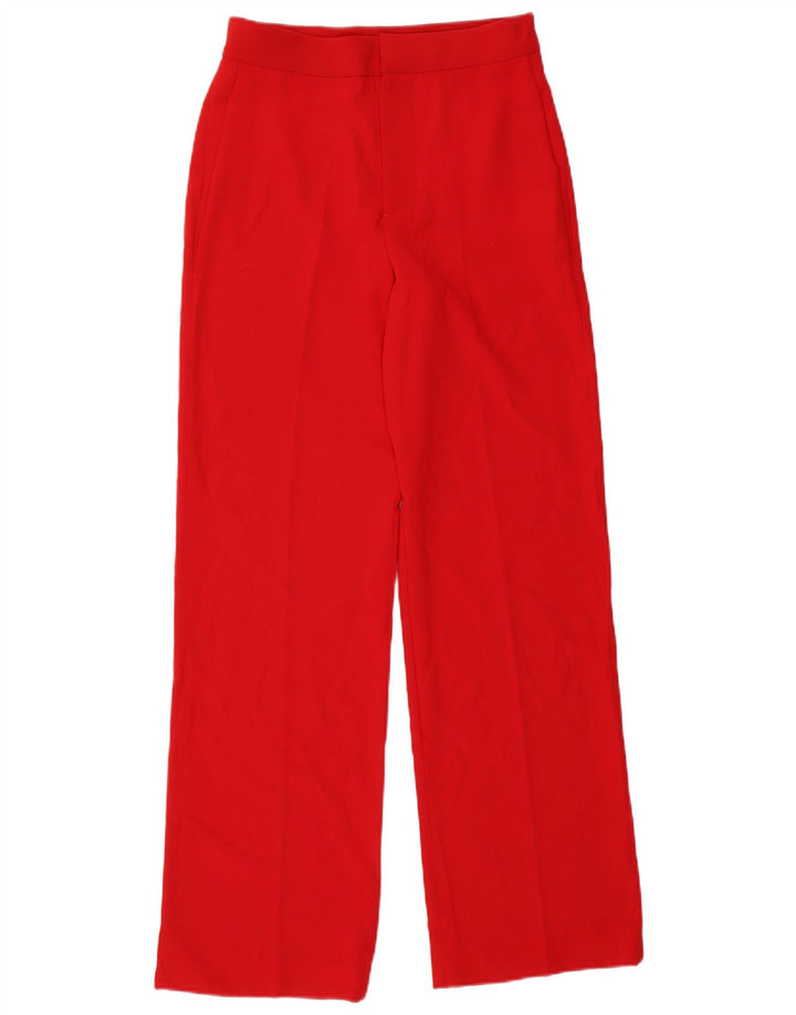 Zara Femme Pantalon De Costume Droit Moyen W28 L32 Rouge Polyester
