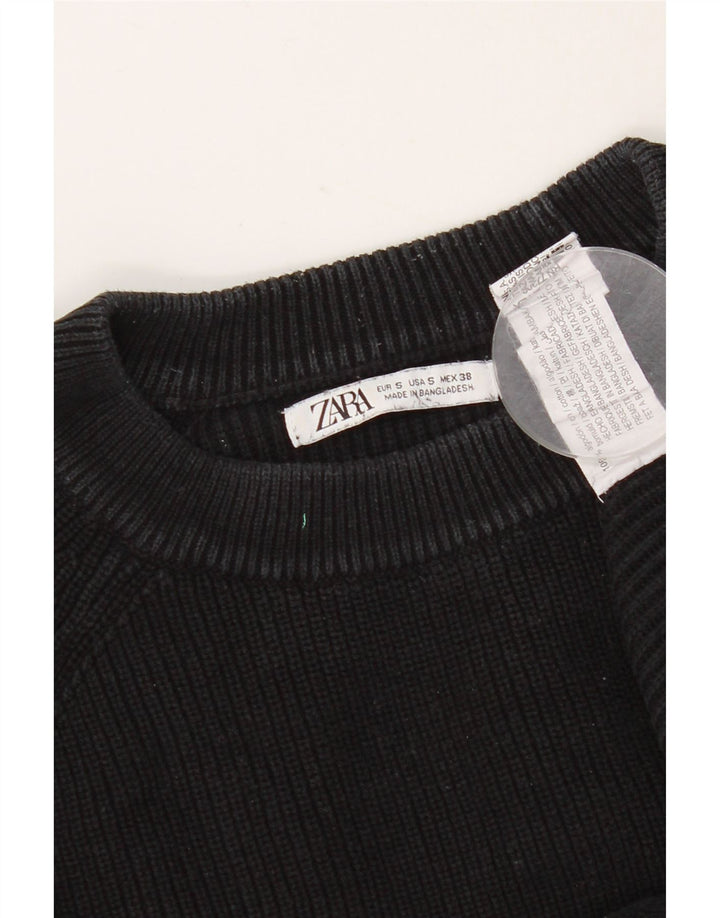 Zara Pull à col rond pour homme Petit coton noir