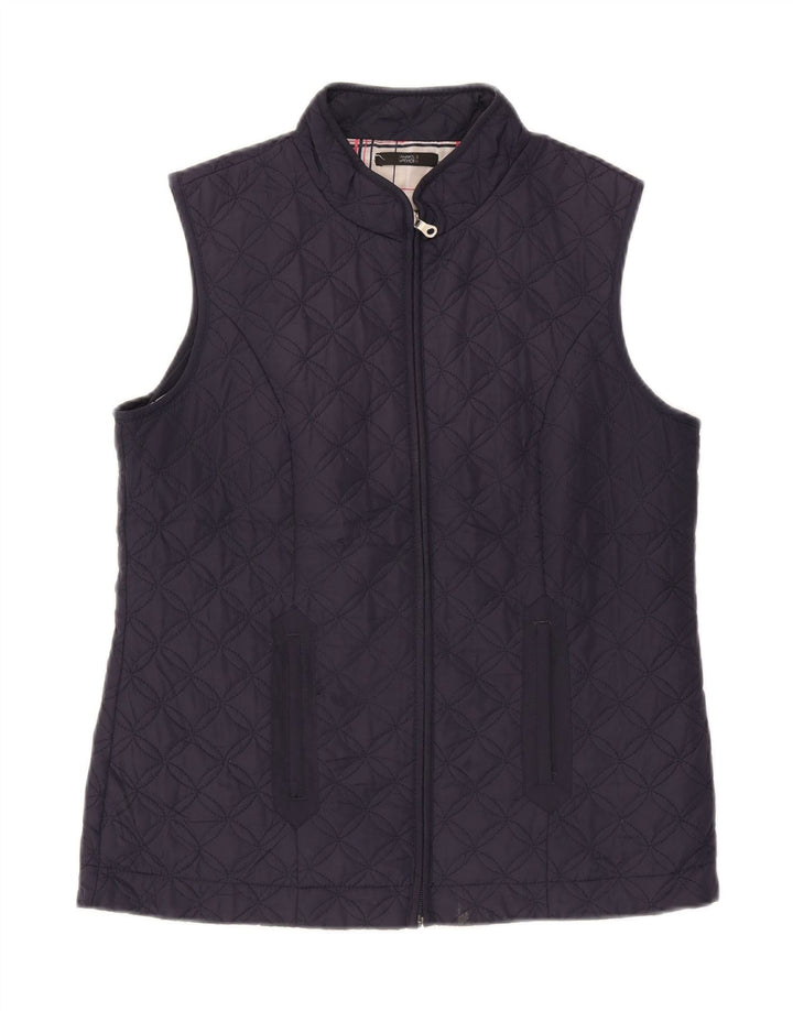MARKS & SPENCER Womens Quilted Gilet UK 12 Medium Navy Blue Polyester Vintage Marks & Spencer and Second-Hand Marks & Spencer from Messina Hembry 