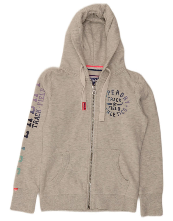 Superdry Pull à capuche zippé graphique pour femme UK 10 Petit coton moucheté gris