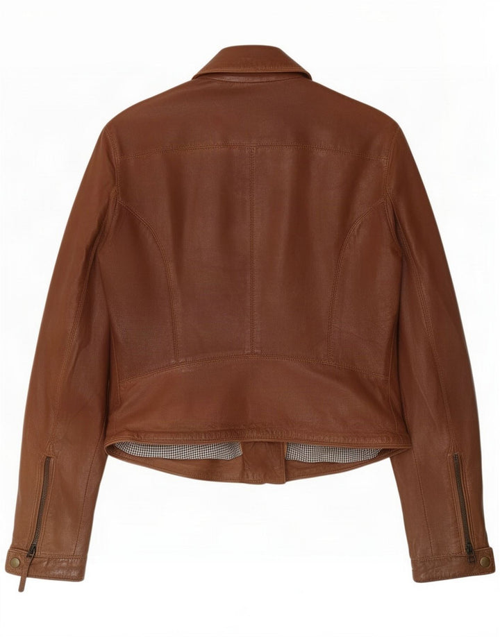 Massimo Dutti Veste en cuir motard pour femme UK 10 Small Marron