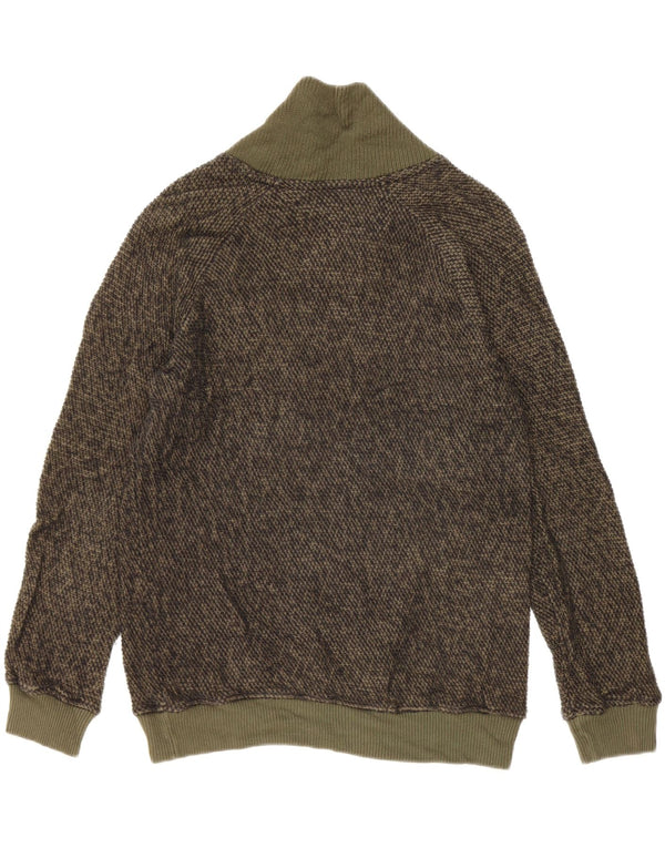 Zara Homme Col Châle Pull Pull Large Vert Moucheté Coton
