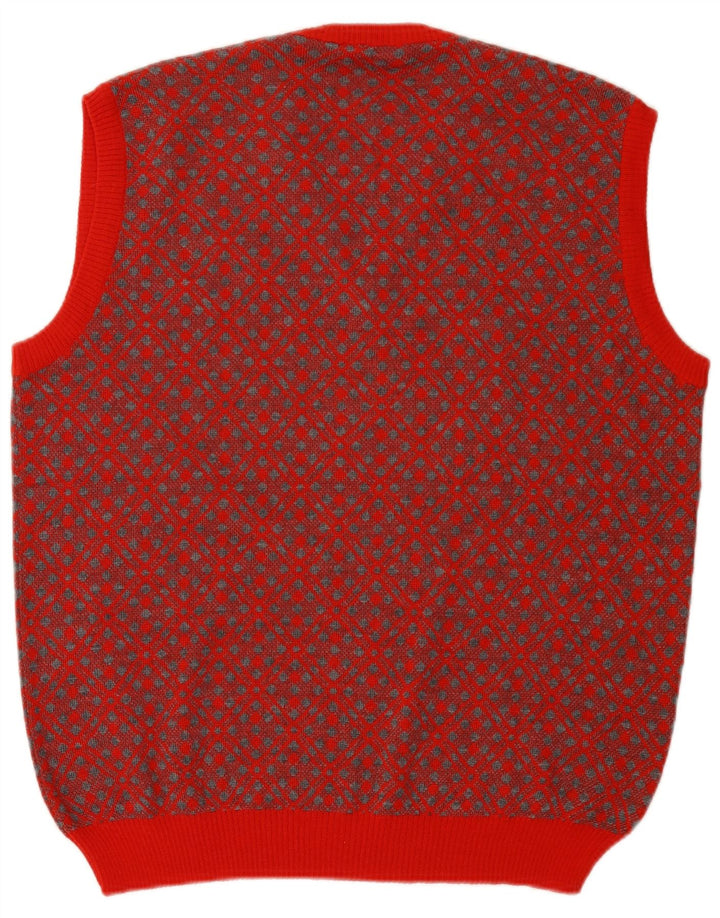 vintage Mens Vest Tank Top Grande laine géométrique rouge