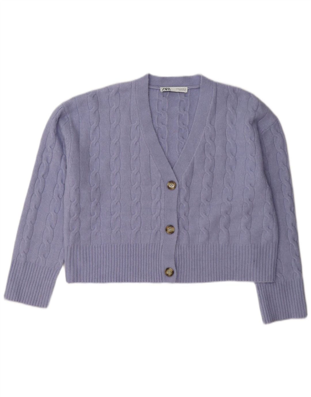 Zara Womens Crop Cardigan Pull UK 14 Violet Moyen Polyester