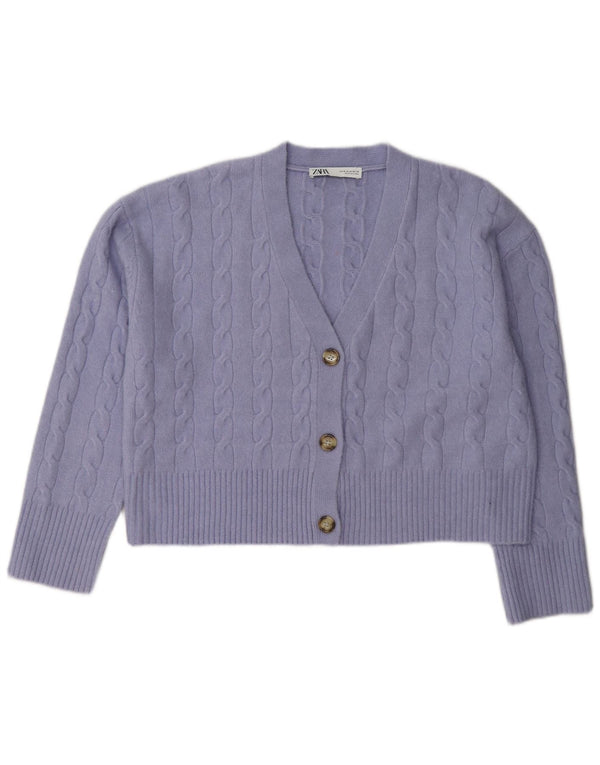 Zara Womens Crop Cardigan Pull UK 14 Violet Moyen Polyester