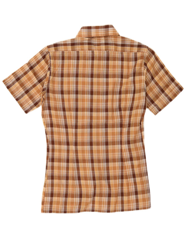 chemise à manches courtes vintage pour hommes petit polyester à carreaux marron