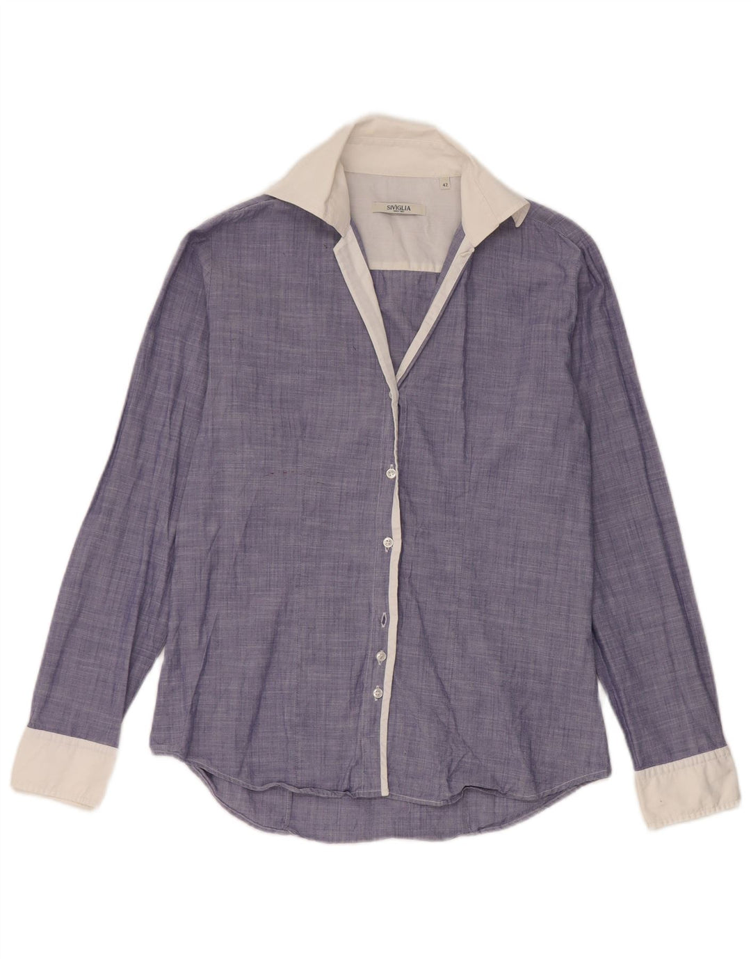 SIVIGLIA Chemise Femme Manches Longues Regular Fit IT 42 Bleu Moyen Colourblock