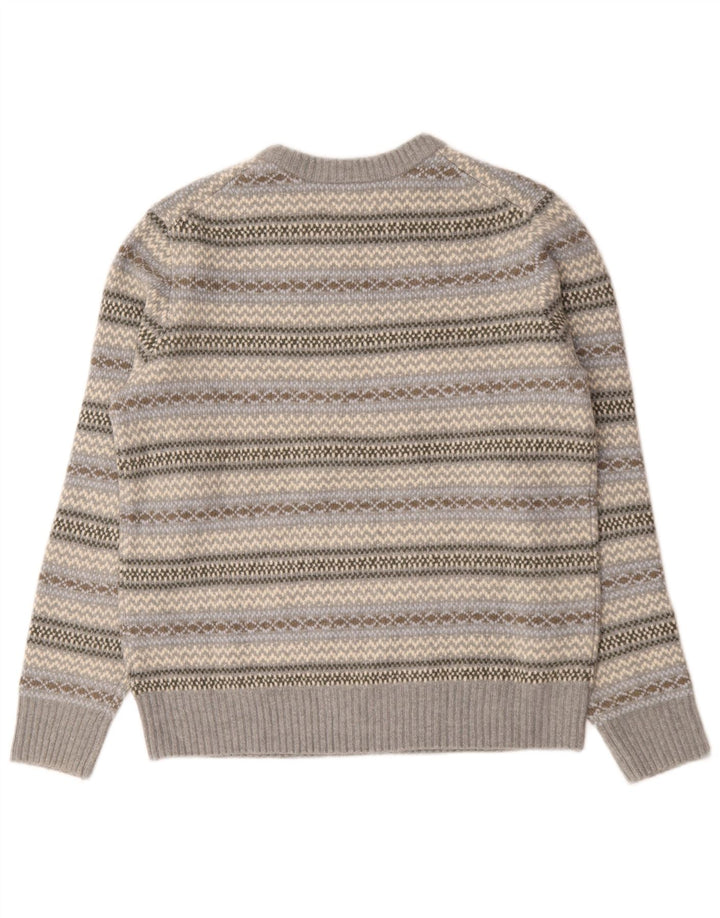 Marks & Spencer Pull col bateau pour homme en laine Fair Isle gris moyen
