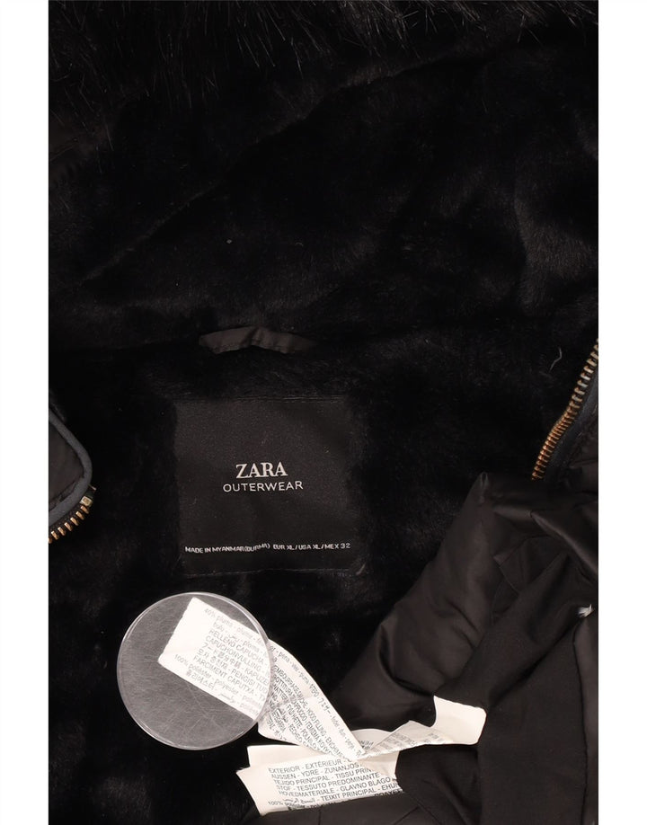 Zara Veste matelassée à capuche pour femme UK 18 XL Noir Polyester